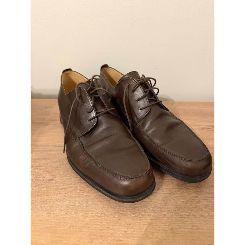 Coach Carleton Mens 10.5 D Brown Leather Apron Toe Derby Shoes Italy